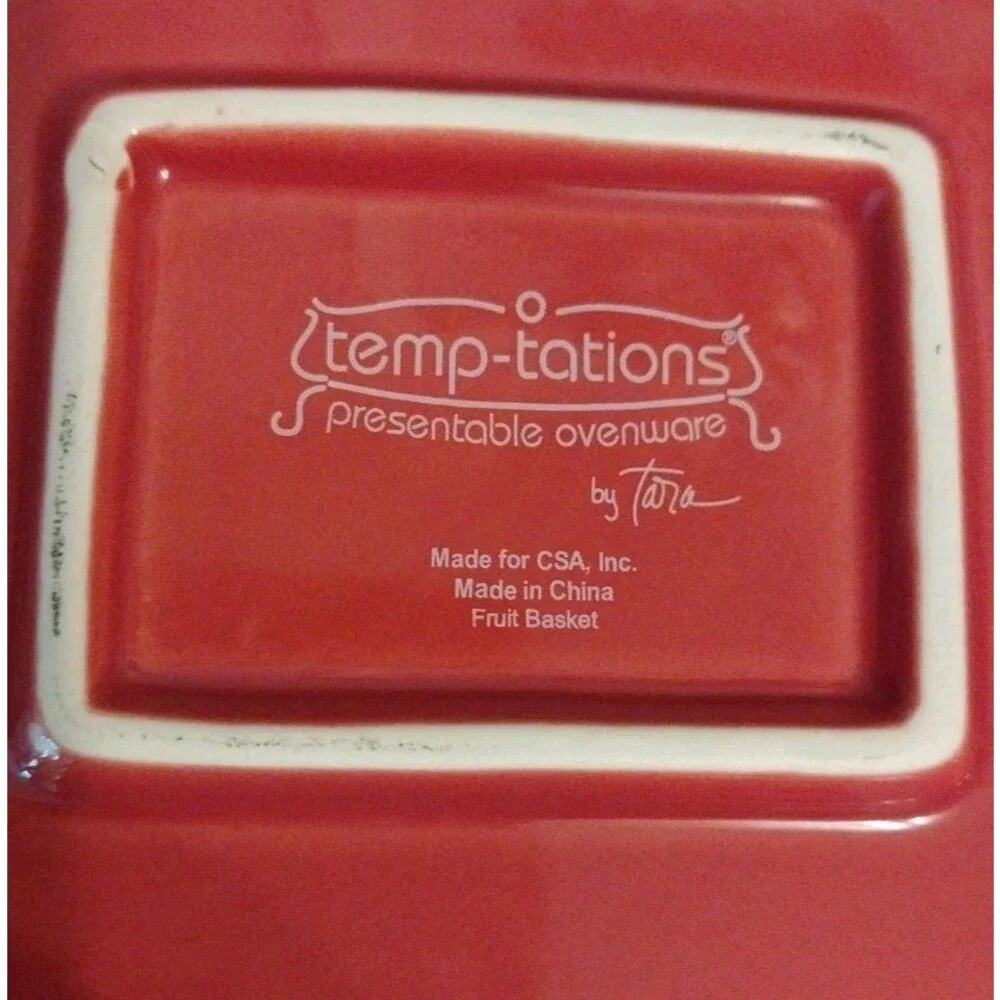 Temp-tations Red Fruit Basket 3 Pc Casserole Dish Set w Basket Trivet